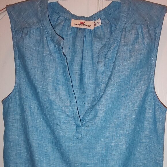 VINEYARD VINES BLUE LINEN SLVLS TANK XXS & CROWN AND IVY SLVLS RED LINEN TANK PS - Picture 2 of 10